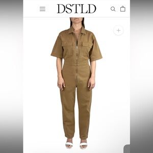 DSTLD Tan Utility Jumpsuit with Collared Neckline XS $198 Sundry NWOT